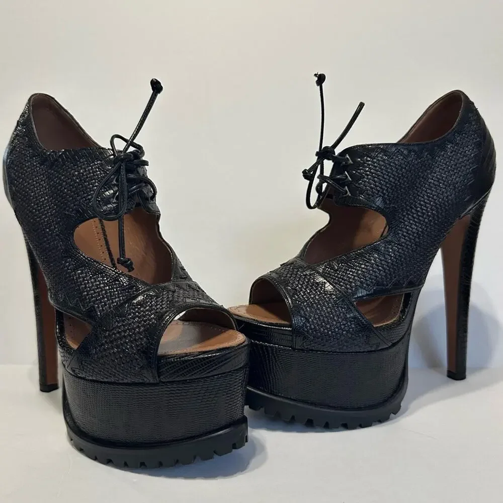 Alaïa Black Textile Lace-up Trek Platform Heels NEW EU 39 Seen on Mariah Carey